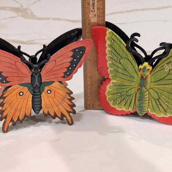 Lot of 2 Vtg Hand Painted Butterfly Napkin or Letter Holder Boho Hippie Decor - Picture 8 of 11